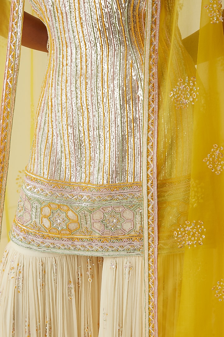 Ivory Georgette Gharara Set by Sureena Chowdhri at Pernia's Pop Up Shop