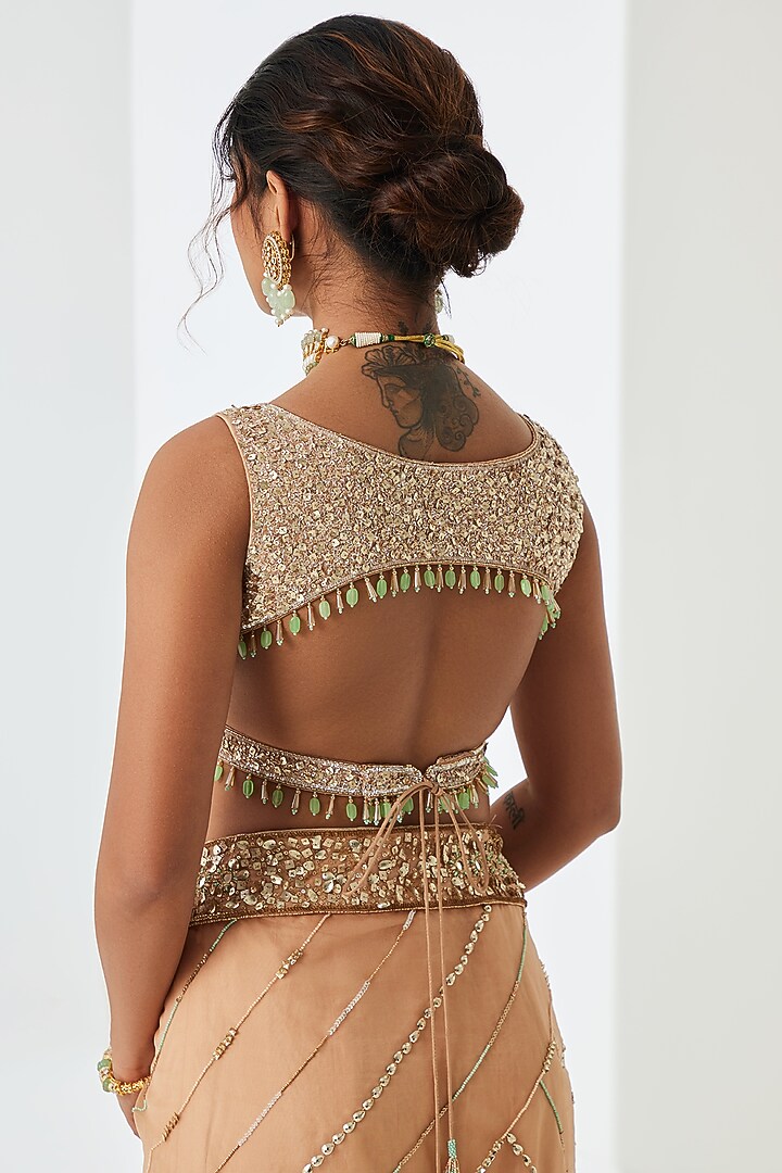 Deep Beige Organza Embellished Wedding Saree Set by Sureena Chowdhri at Pernia's Pop Up Shop