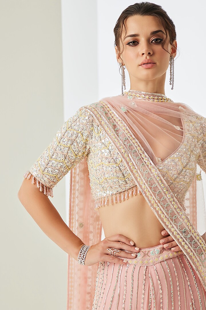 Blush Pink Organza Bridal Sharara Set by Sureena Chowdhri at Pernia's Pop Up Shop