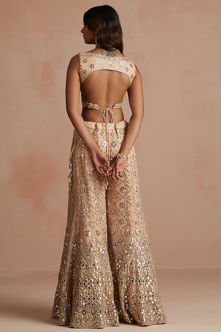Deep Nude Butterfly Net Embellished Bridal Sharara Set by Sureena Chowdhri at Pernia's Pop Up Shop