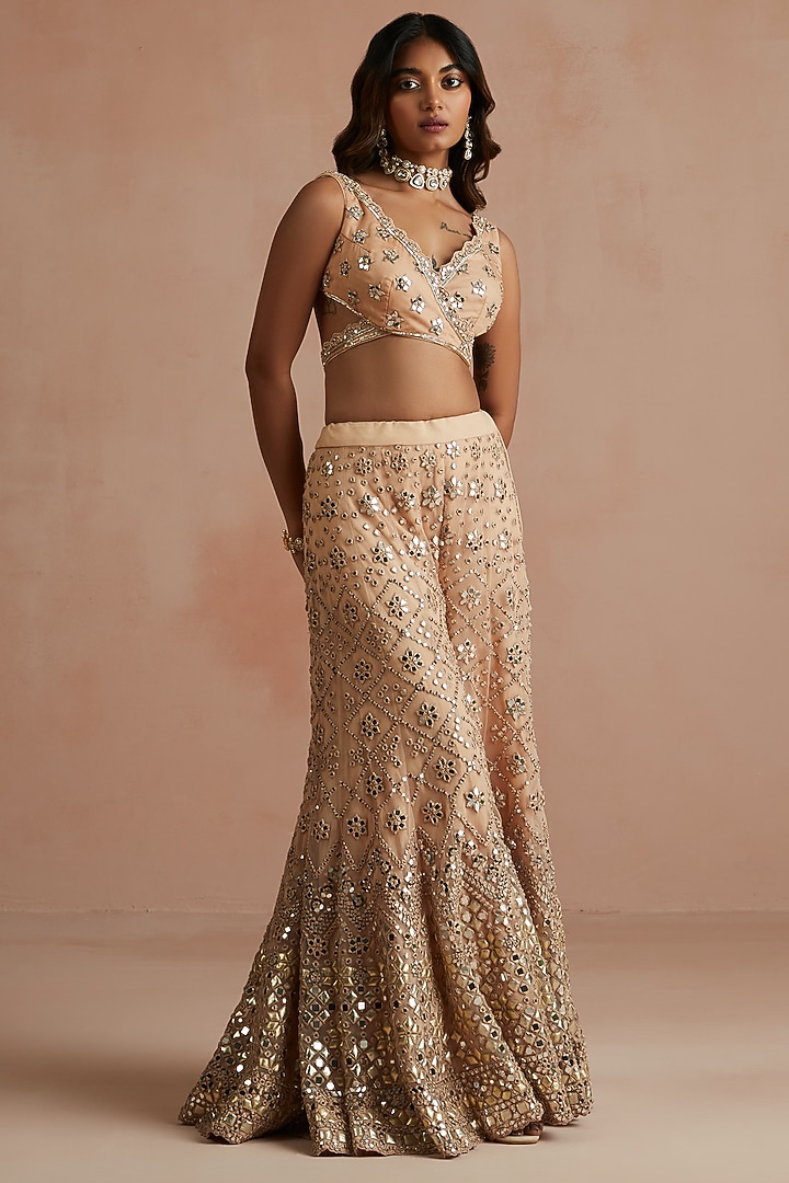 Deep Nude Butterfly Net Embellished Bridal Sharara Set by Sureena Chowdhri at Pernia's Pop Up Shop