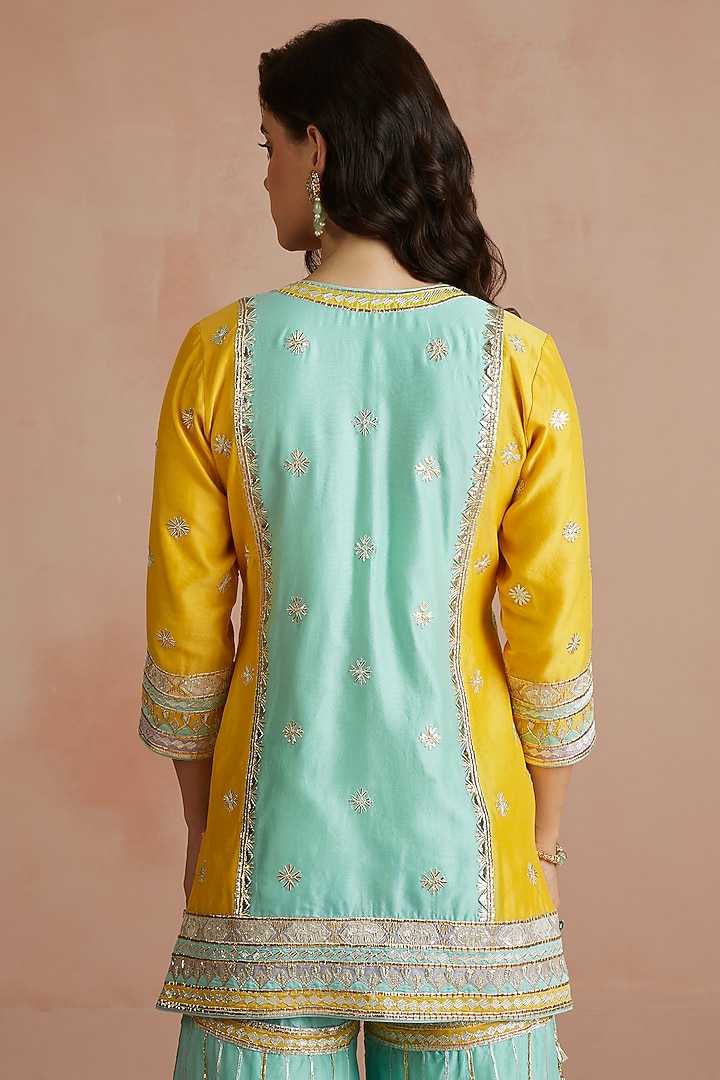 Dark Sea Green Silk Chanderi Gharara Set by Sureena Chowdhri at Pernia's Pop Up Shop