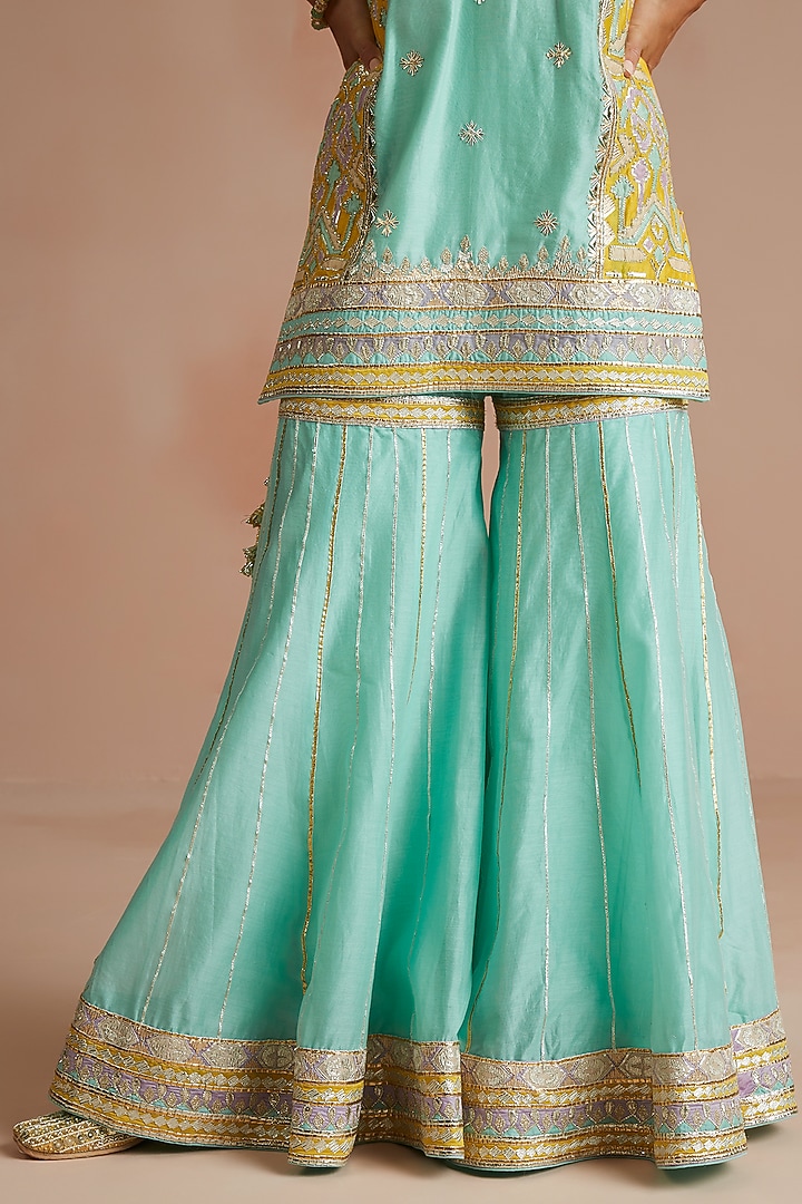 Dark Sea Green Silk Chanderi Gharara Set by Sureena Chowdhri at Pernia's Pop Up Shop