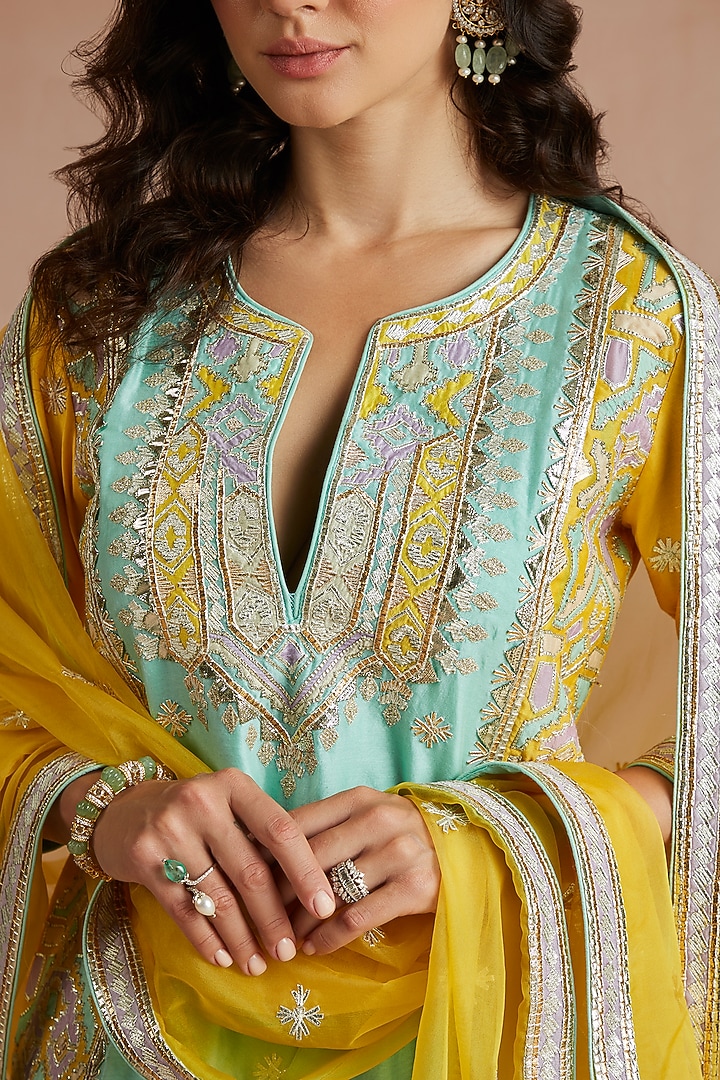 Dark Sea Green Silk Chanderi Gharara Set by Sureena Chowdhri at Pernia's Pop Up Shop