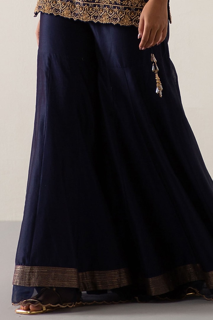 Sapphire Blue Silk Chanderi Gharara Set by Sureena Chowdhri at Pernia's Pop Up Shop