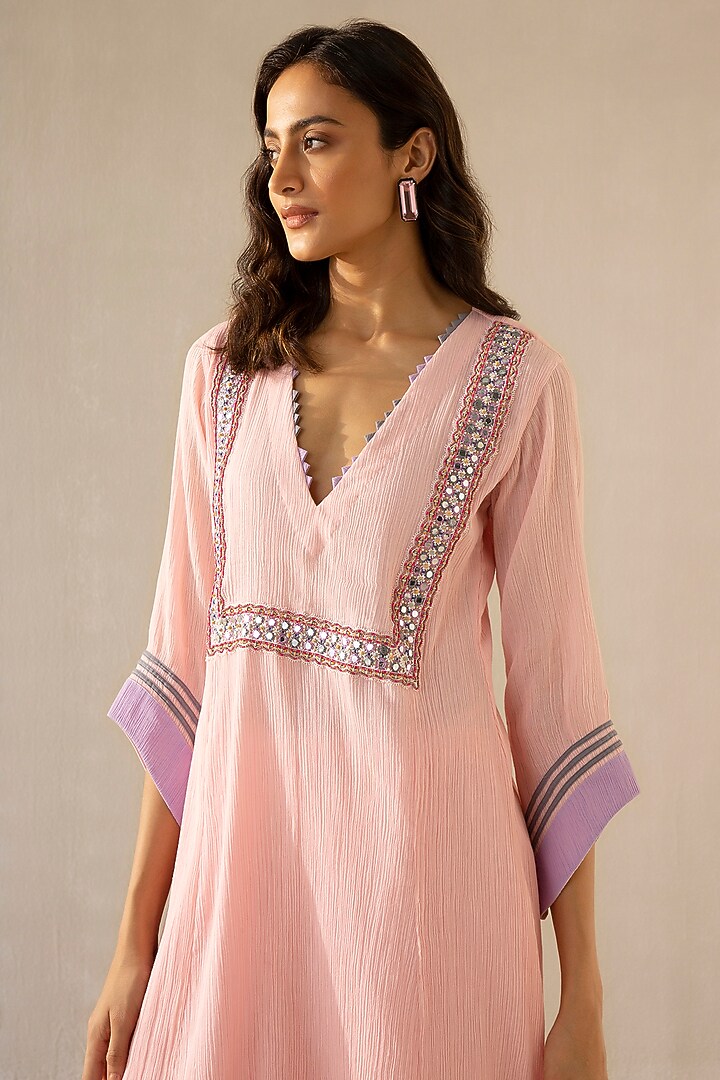 Candy Pink Cotton Gauze Kurta Set by Sureena Chowdhri at Pernia's Pop Up Shop