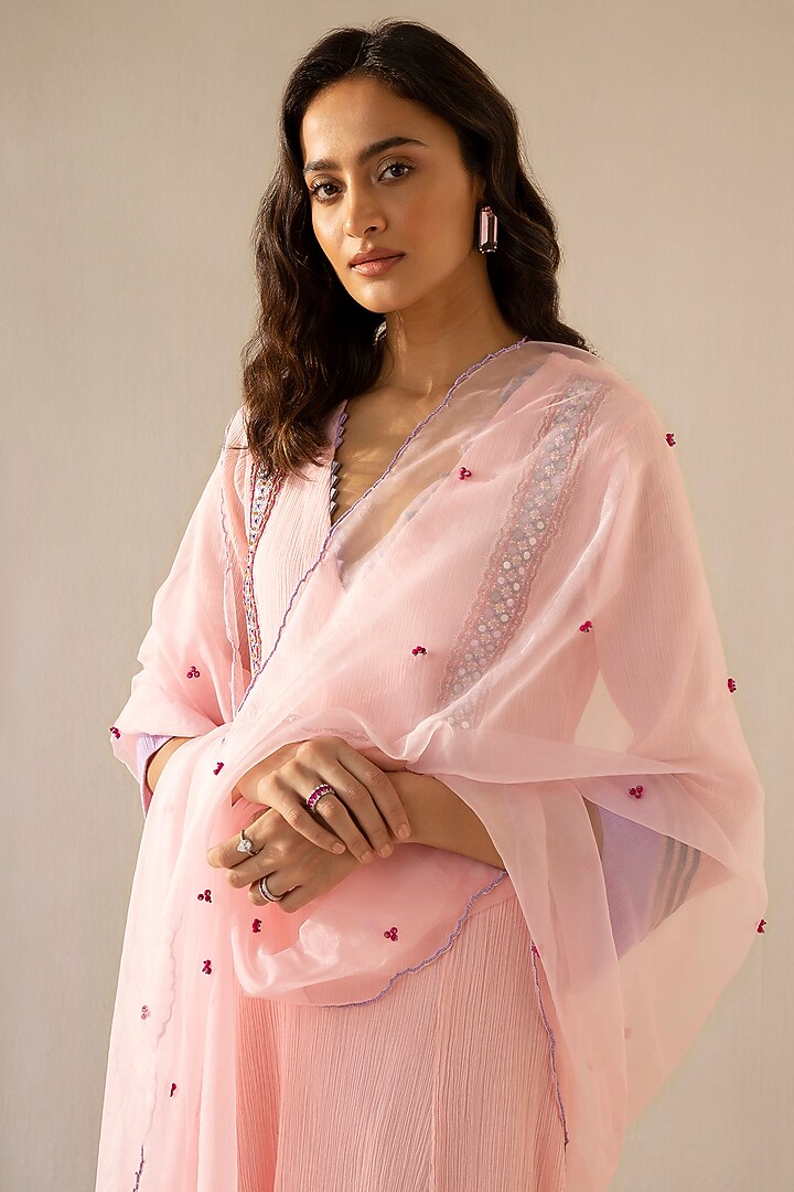 Candy Pink Cotton Gauze Kurta Set by Sureena Chowdhri at Pernia's Pop Up Shop