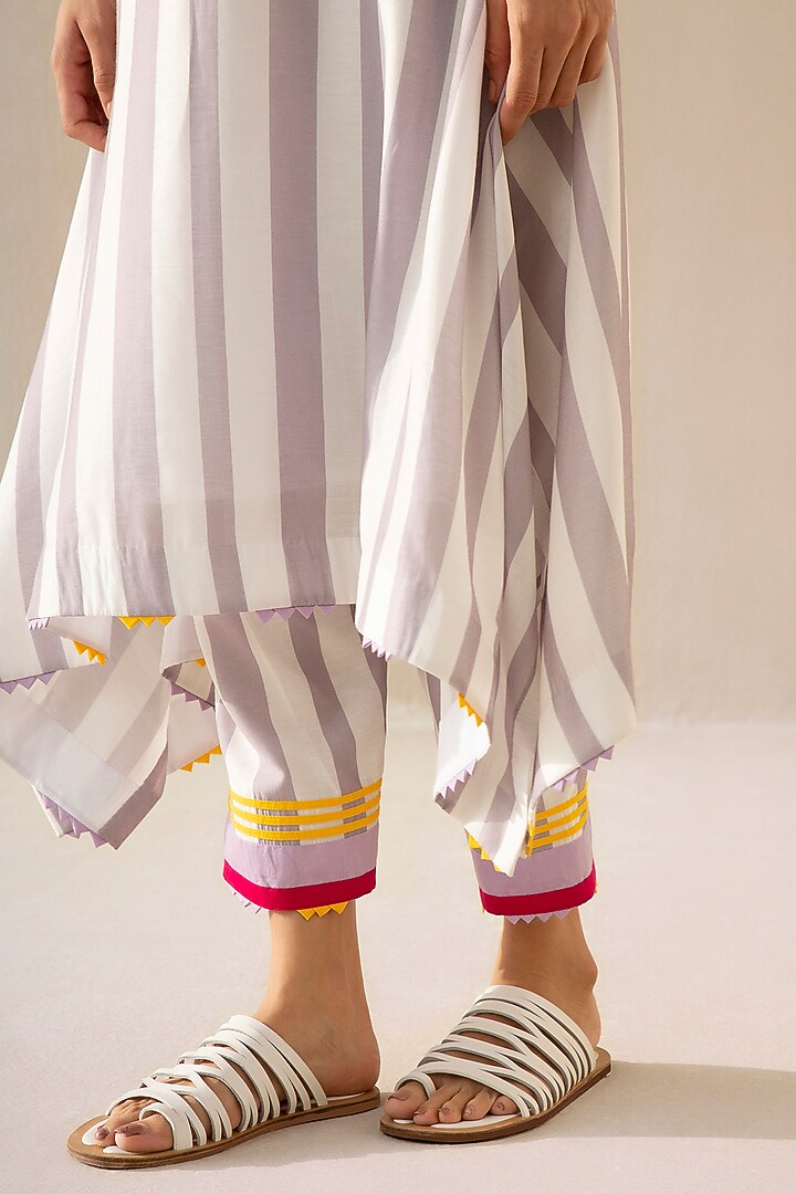 Mauve Grey Cotton Chanderi Embroidered Kurta Set by Sureena Chowdhri at Pernia's Pop Up Shop