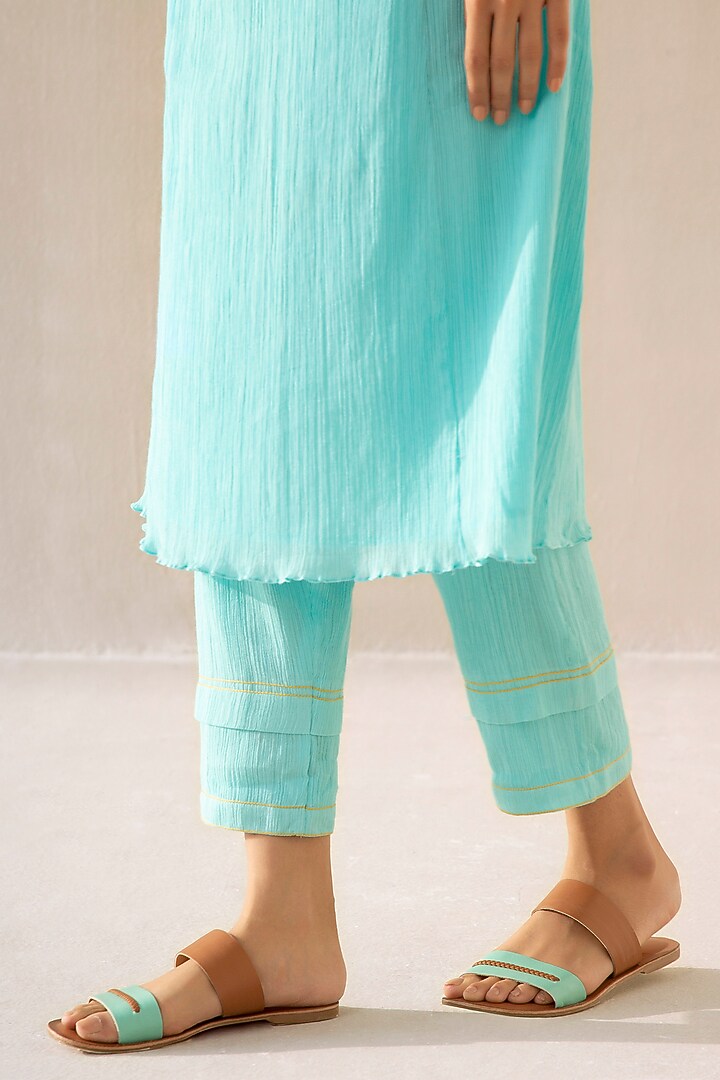 Ice Blue Cotton Gauze Embroidered Kurta Set by Sureena Chowdhri at Pernia's Pop Up Shop