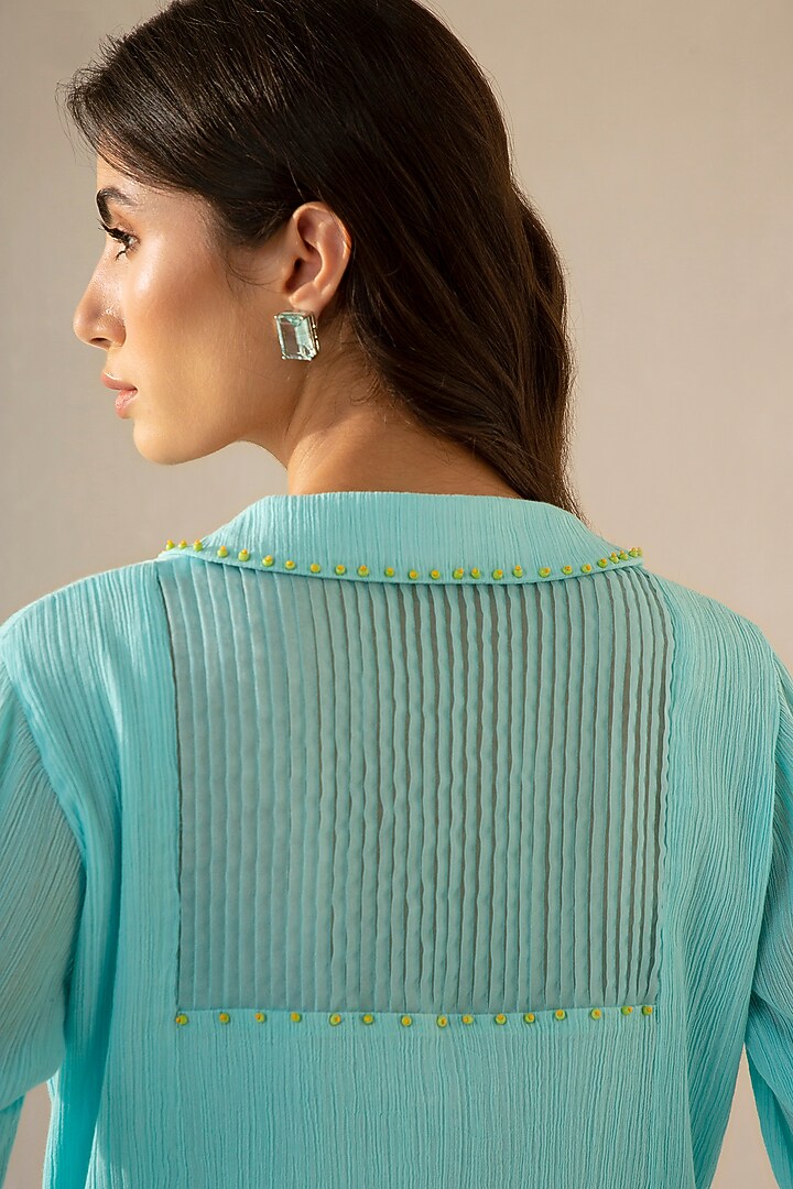 Ice Blue Cotton Gauze Kurta Set by Sureena Chowdhri at Pernia's Pop Up Shop