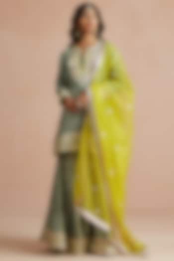 Iced Grey Bandhani Silk Gharara Set by Sureena Chowdhri