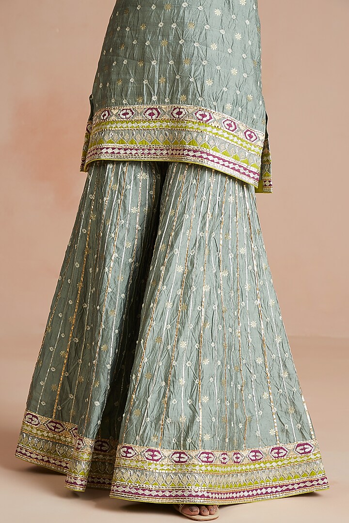 Iced Grey Bandhani Silk Gharara Set by Sureena Chowdhri at Pernia's Pop Up Shop