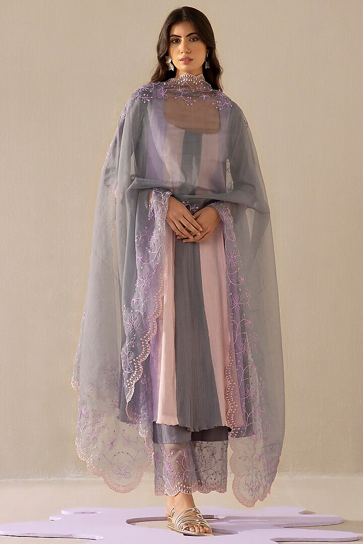 Mauve Grey & Candy Pink Cotton Gauze Kurta Set by Sureena Chowdhri at Pernia's Pop Up Shop