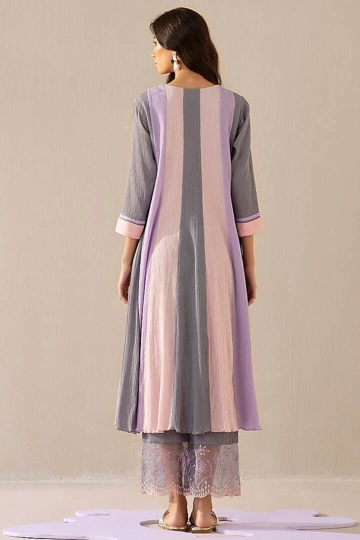 Mauve Grey & Candy Pink Cotton Gauze Kurta Set by Sureena Chowdhri at Pernia's Pop Up Shop