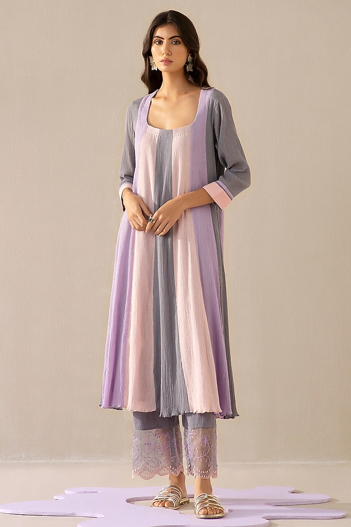 Mauve Grey & Candy Pink Cotton Gauze Kurta Set by Sureena Chowdhri at Pernia's Pop Up Shop