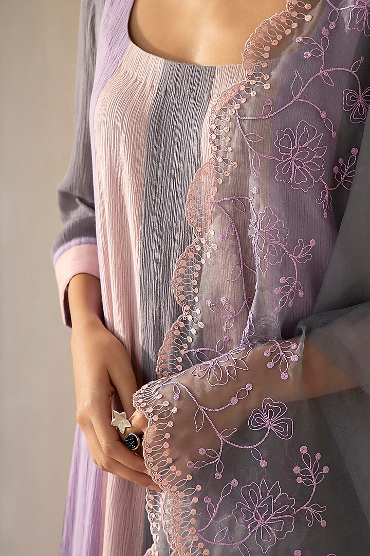 Mauve Grey & Candy Pink Cotton Gauze Kurta Set by Sureena Chowdhri at Pernia's Pop Up Shop