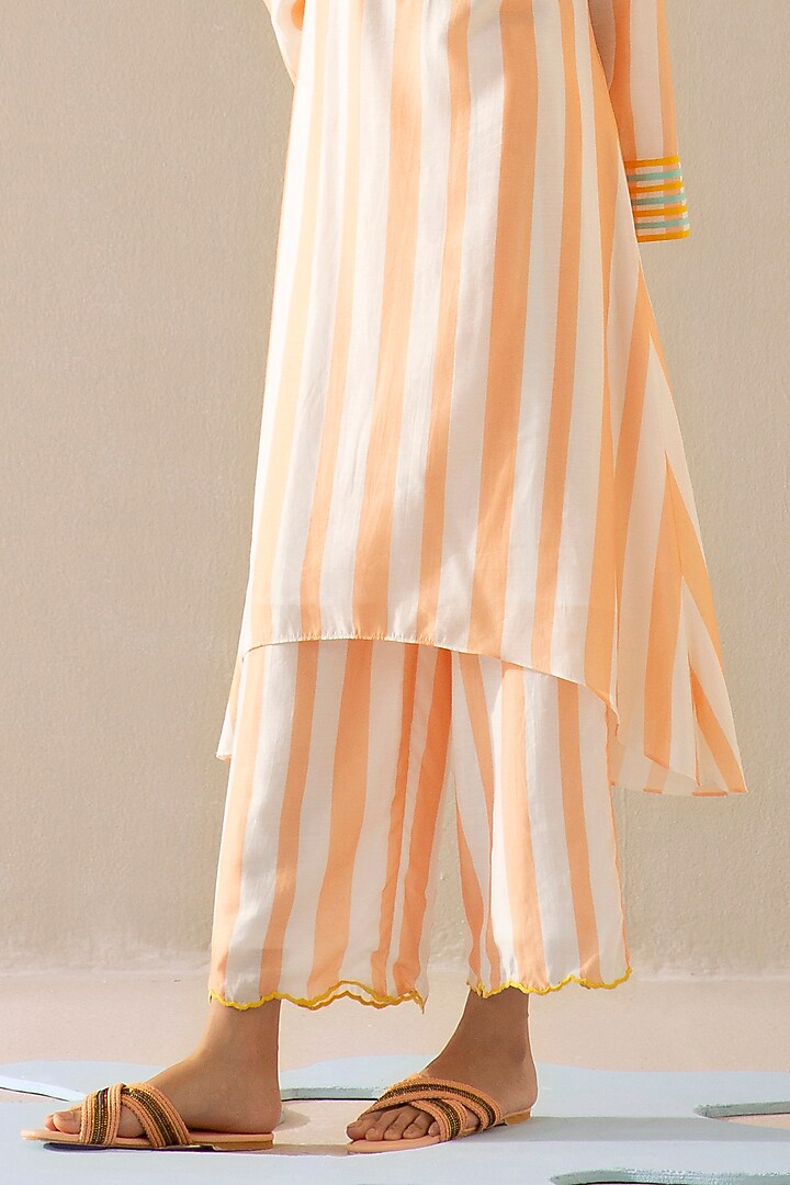 Peach & Ivory Cotton Chanderi Embroidered Kurta Set by Sureena Chowdhri at Pernia's Pop Up Shop