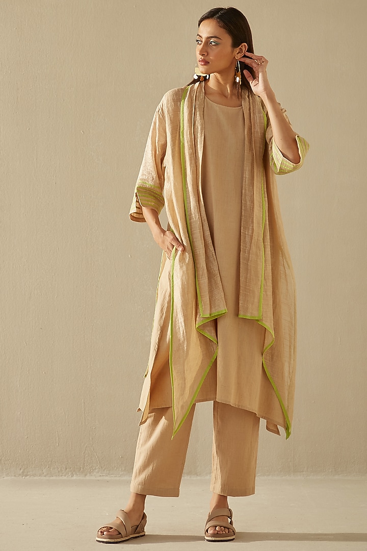 Beige Cotton Kurta Set by Sureena Chowdhri at Pernia's Pop Up Shop