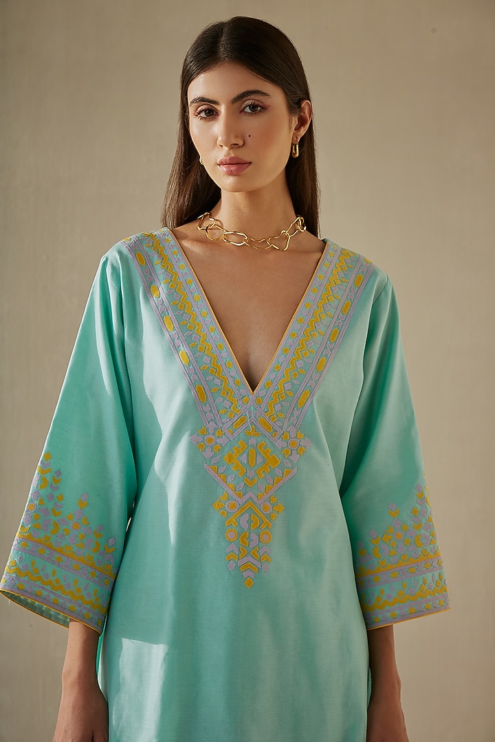 Sea Green Silk Chanderi Kurta Set by Sureena Chowdhri at Pernia's Pop Up Shop