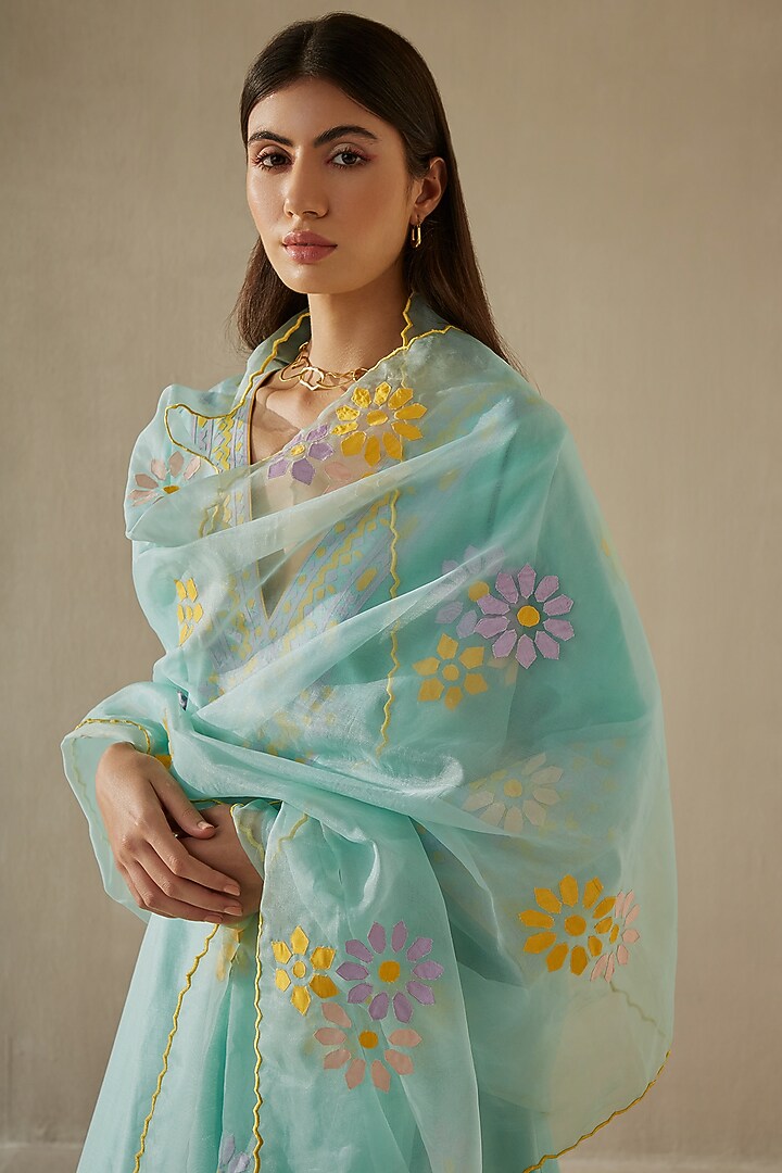 Sea Green Silk Chanderi Kurta Set by Sureena Chowdhri at Pernia's Pop Up Shop