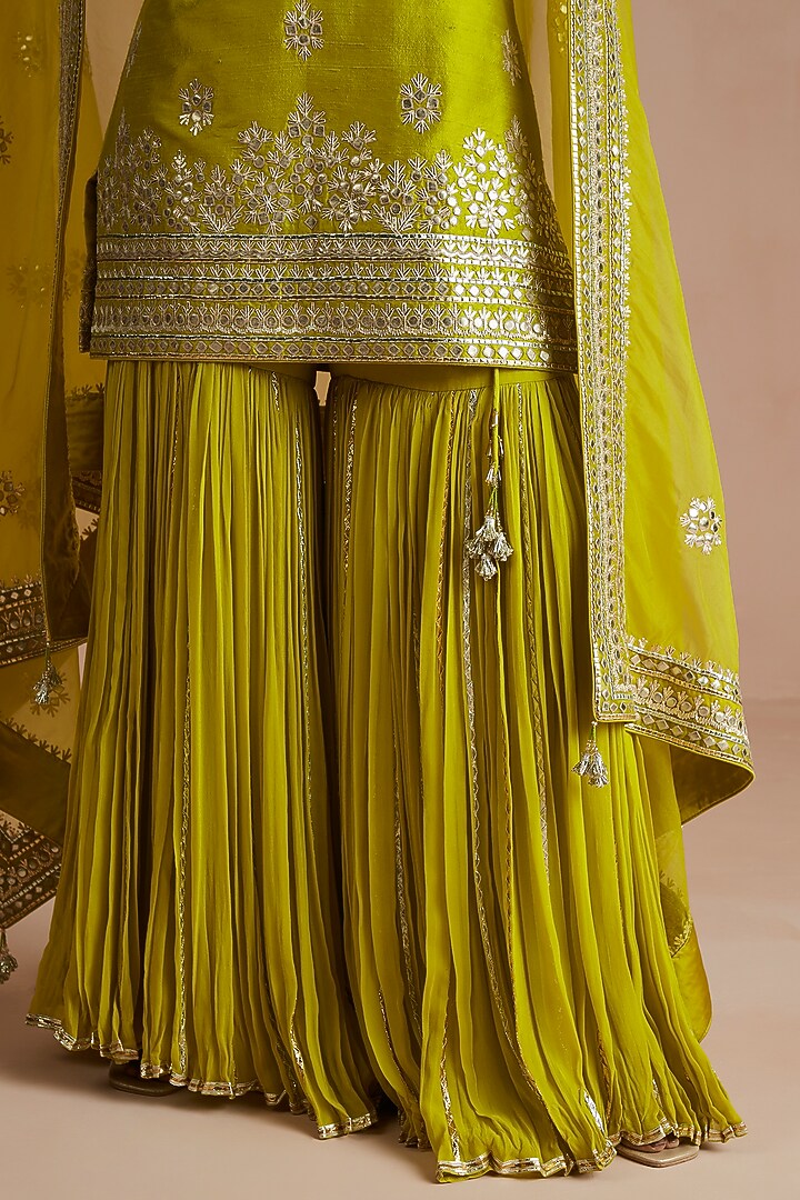 Mehendi Green Georgette Gharara Set by Sureena Chowdhri at Pernia's Pop Up Shop
