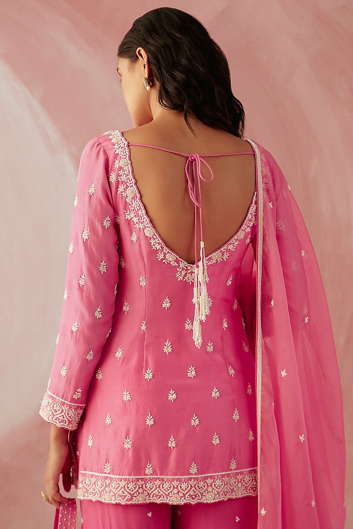 Fuchsia Pink Georgette Gharara Set by Sureena Chowdhri at Pernia's Pop Up Shop