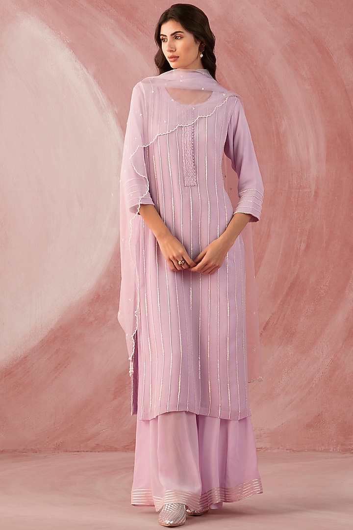 Lilac Crepe Embroidered Party Wear Sharara Set by Sureena Chowdhri at Pernia's Pop Up Shop