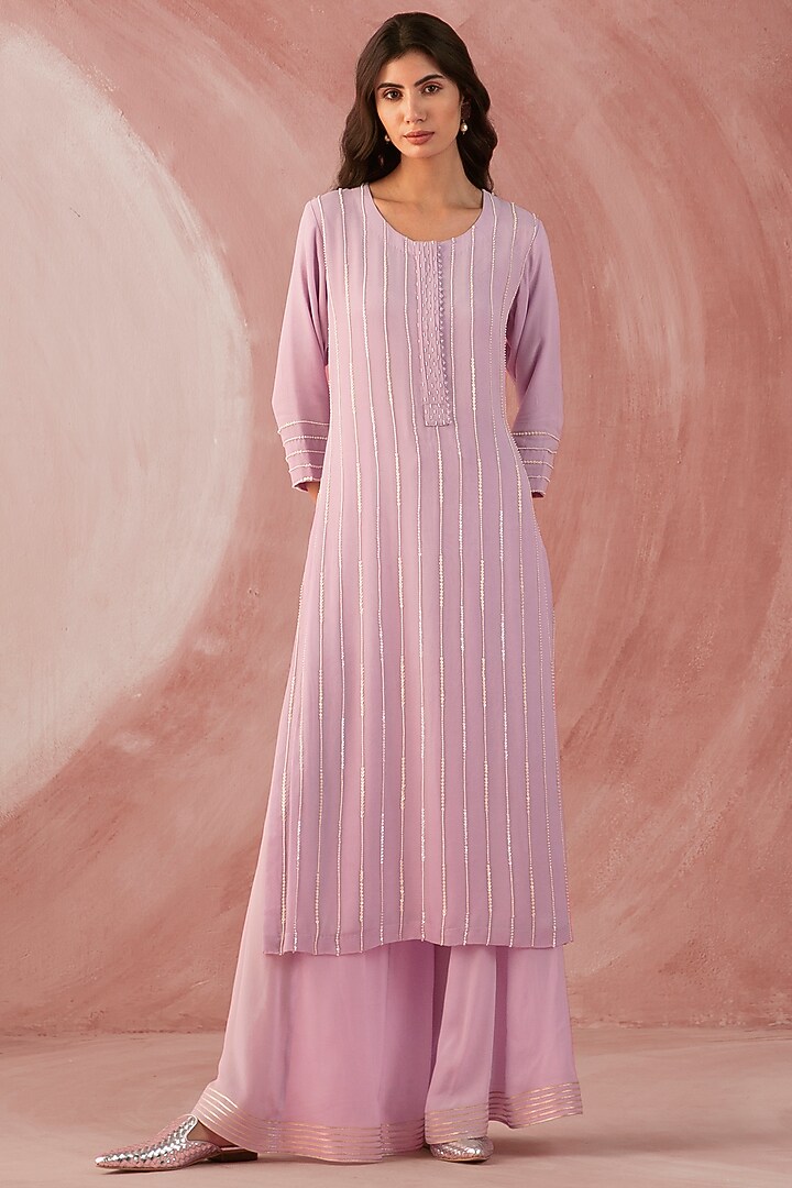 Lilac Crepe Embroidered Party Wear Sharara Set by Sureena Chowdhri at Pernia's Pop Up Shop
