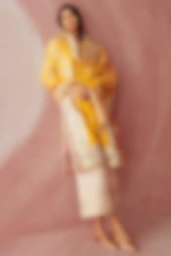 Ivory & Yellow Silk Chanderi Color-Blocked Kurta Set by Sureena Chowdhri