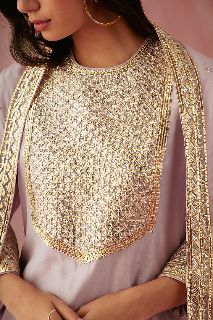 Lilac Silk Chanderi Embroidered A-Line Kurta Set by Sureena Chowdhri at Pernia's Pop Up Shop