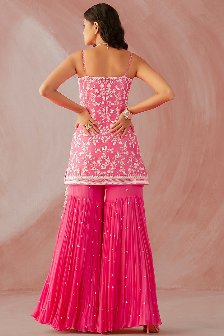 Fuchsia Pink Georgette Flared Gharara Set by Sureena Chowdhri at Pernia's Pop Up Shop