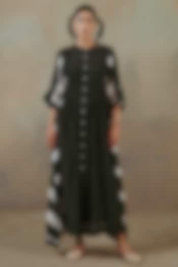 Ebony Black & Ivory Muslin Striped Dress by Sureena Chowdhri