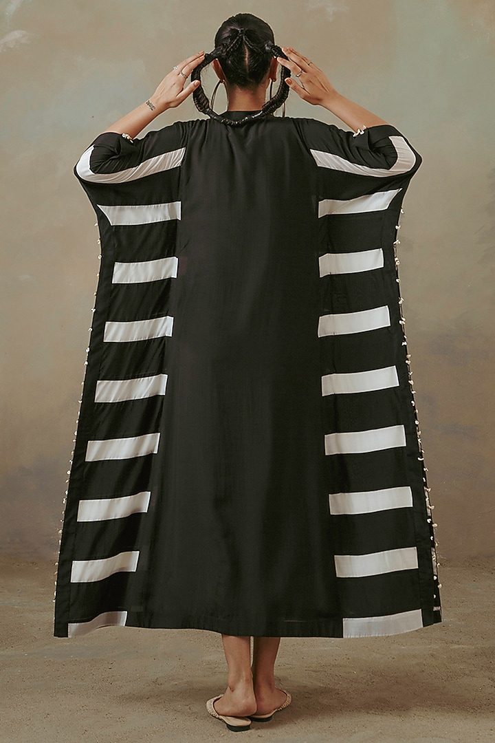 Ebony Black & Ivory Muslin Striped Summer Dress by Sureena Chowdhri at Pernia's Pop Up Shop