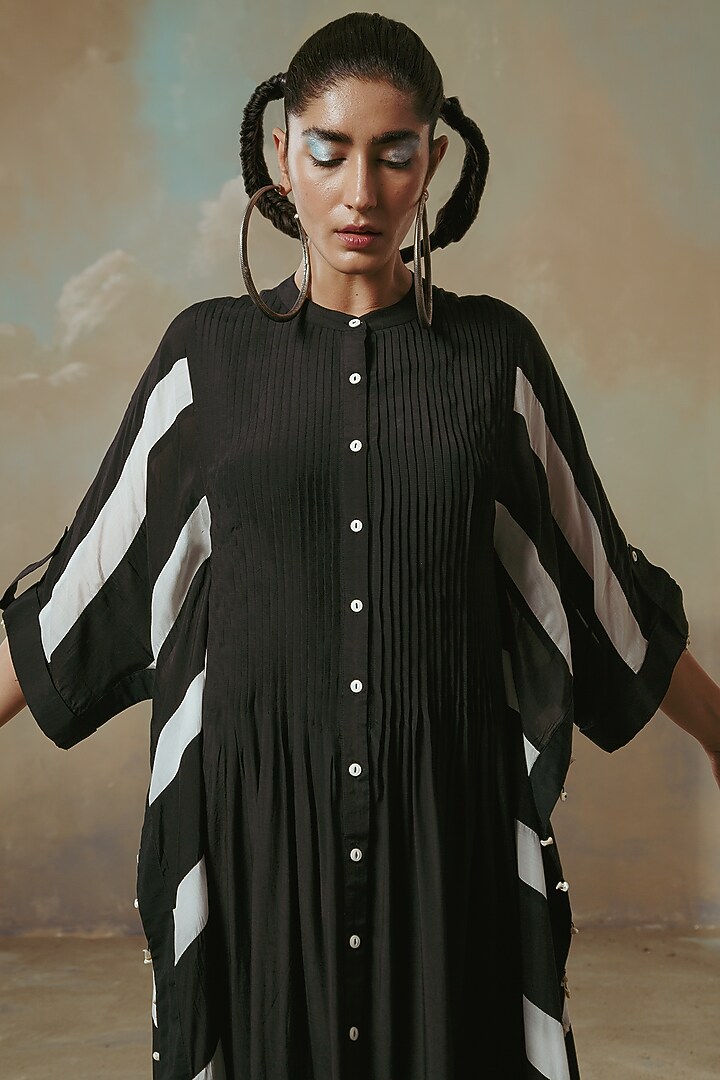 Ebony Black & Ivory Muslin Striped Summer Dress by Sureena Chowdhri at Pernia's Pop Up Shop