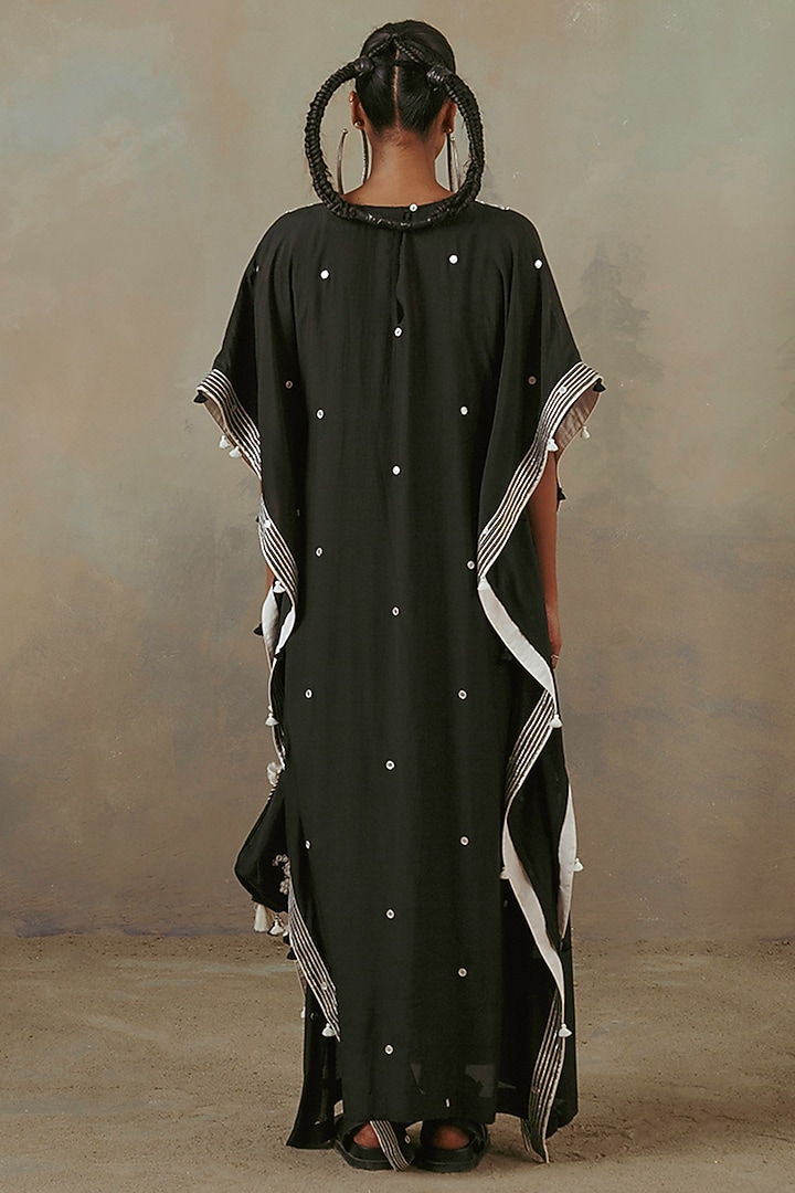 Ebony Black Muslin Embroidered Kaftan by Sureena Chowdhri at Pernia's Pop Up Shop