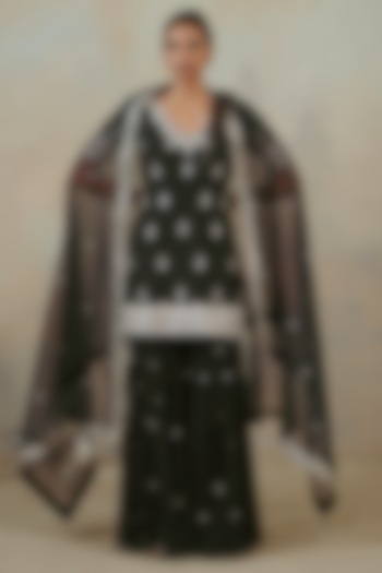 Ebony Black Georgette Gharara Set by Sureena Chowdhri at Pernia's Pop Up Shop