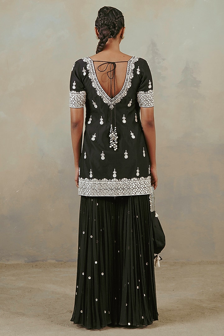 Ebony Black Georgette Gharara Set by Sureena Chowdhri at Pernia's Pop Up Shop