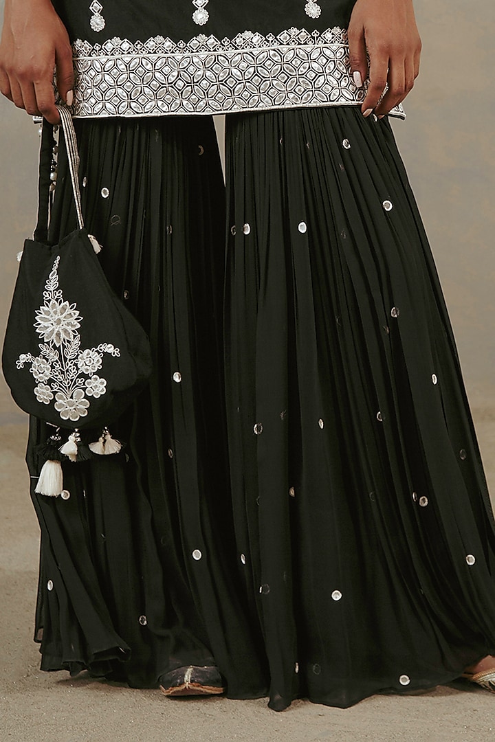 Ebony Black Georgette Gharara Set by Sureena Chowdhri at Pernia's Pop Up Shop