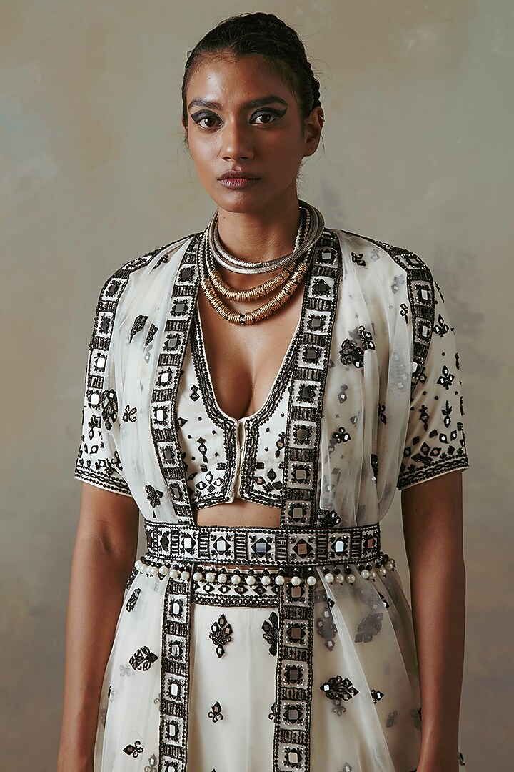 Ivory & Ebony Net Embellished Wedding Lehenga Set by Sureena Chowdhri at Pernia's Pop Up Shop