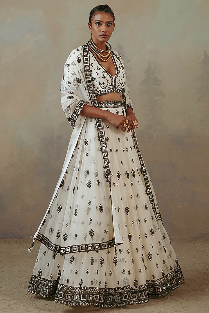 Ivory & Ebony Net Embellished Wedding Lehenga Set by Sureena Chowdhri at Pernia's Pop Up Shop