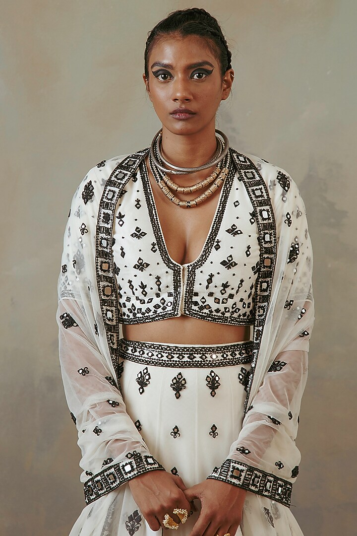 Ivory & Ebony Net Embellished Wedding Lehenga Set by Sureena Chowdhri at Pernia's Pop Up Shop
