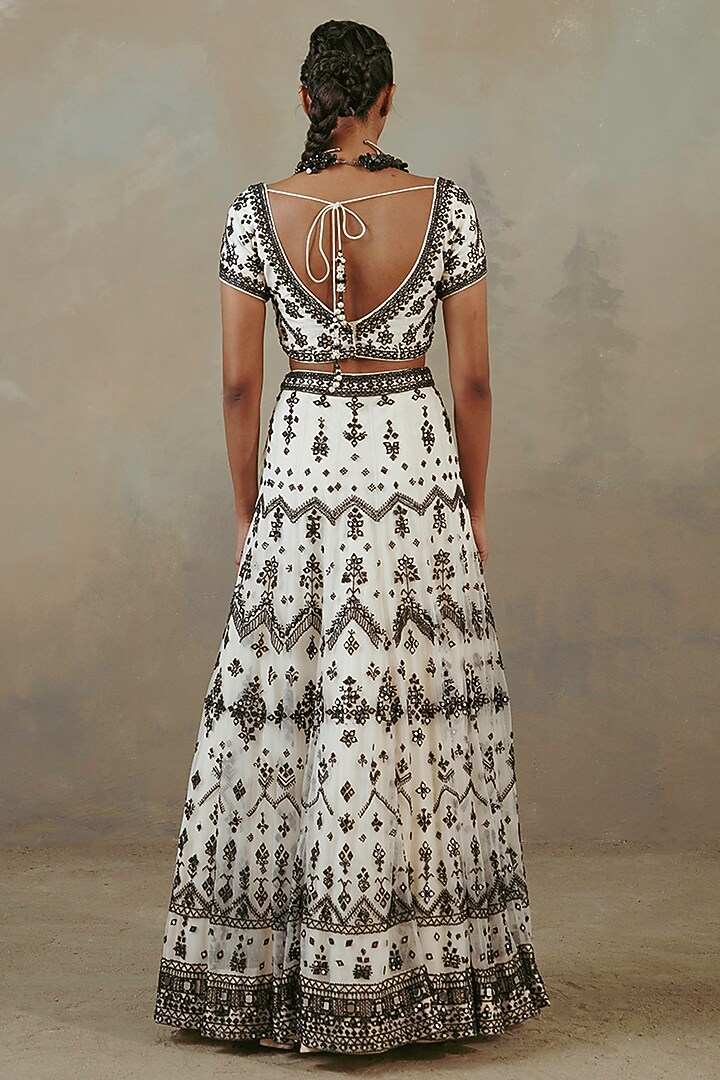 Ivory & Ebony Net Embroidered Wedding Lehenga Set by Sureena Chowdhri at Pernia's Pop Up Shop