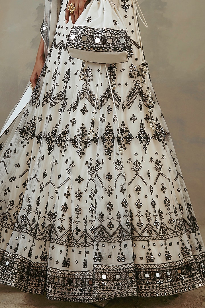 Ivory & Ebony Net Embroidered Wedding Lehenga Set by Sureena Chowdhri at Pernia's Pop Up Shop