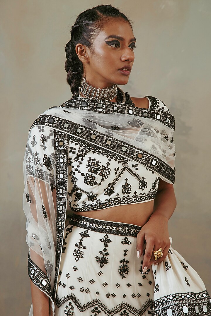 Ivory & Ebony Net Embroidered Wedding Lehenga Set by Sureena Chowdhri at Pernia's Pop Up Shop