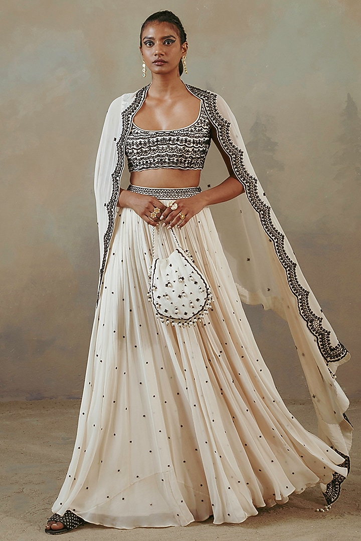 Ivory Georgette Wedding Lehenga Set by Sureena Chowdhri at Pernia's Pop Up Shop