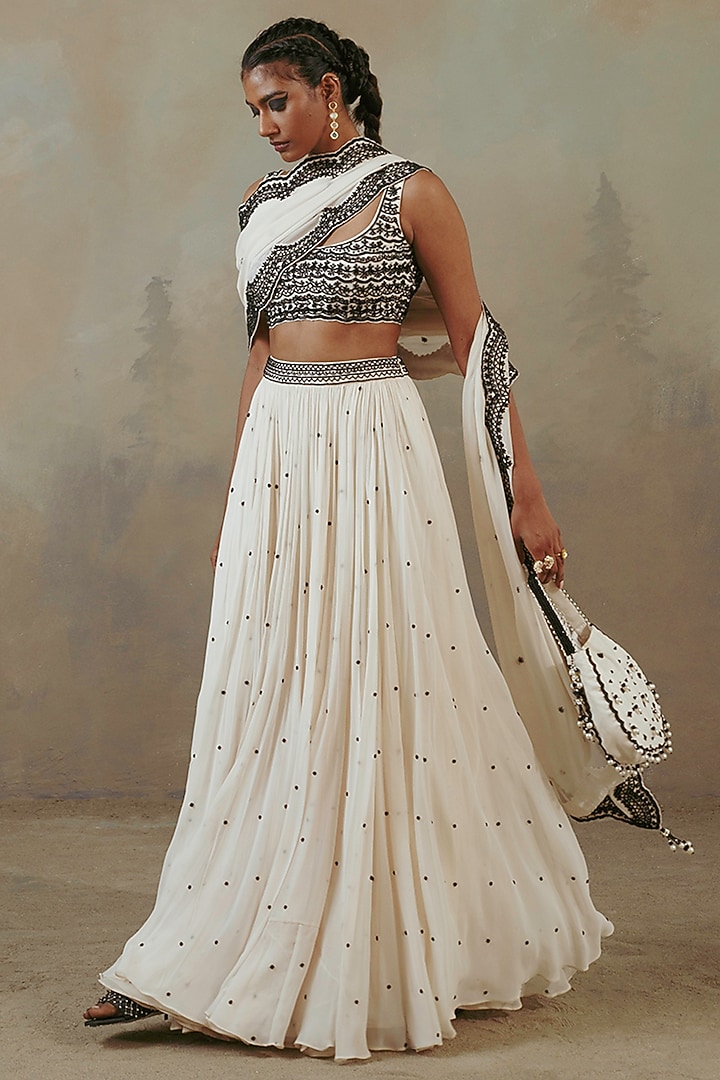 Ivory Georgette Wedding Lehenga Set by Sureena Chowdhri at Pernia's Pop Up Shop
