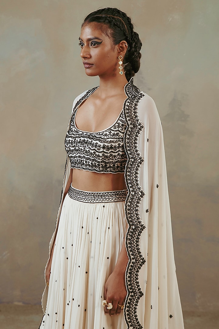 Ivory Georgette Wedding Lehenga Set by Sureena Chowdhri at Pernia's Pop Up Shop