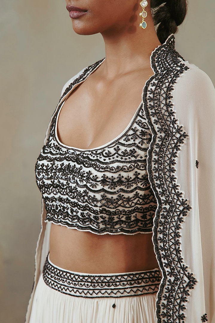 Ivory Georgette Wedding Lehenga Set by Sureena Chowdhri at Pernia's Pop Up Shop