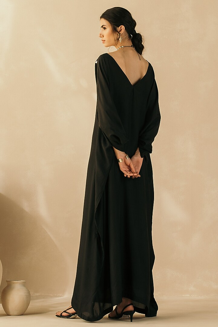 Midnight Black Muslin Embroidered Kaftan by Sureena Chowdhri at Pernia's Pop Up Shop
