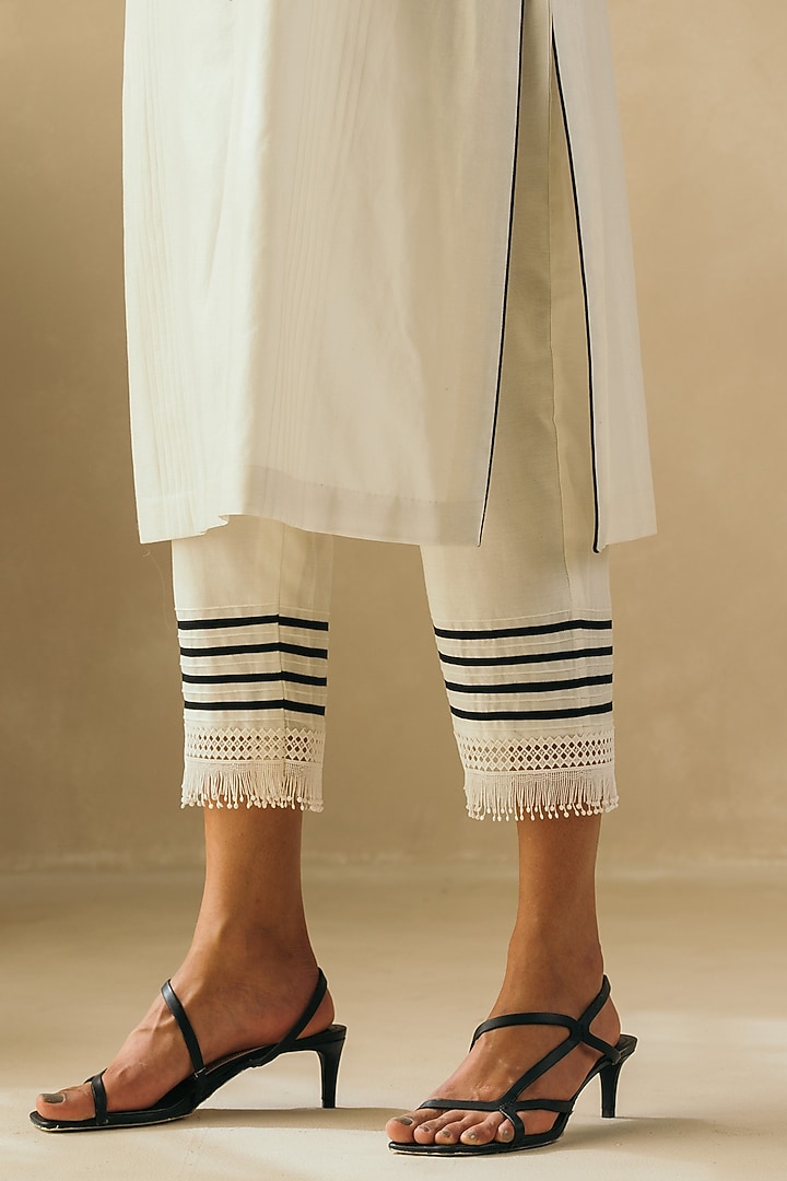 Ivory Silk Chanderi Embroidered Kurta Set by Sureena Chowdhri at Pernia's Pop Up Shop